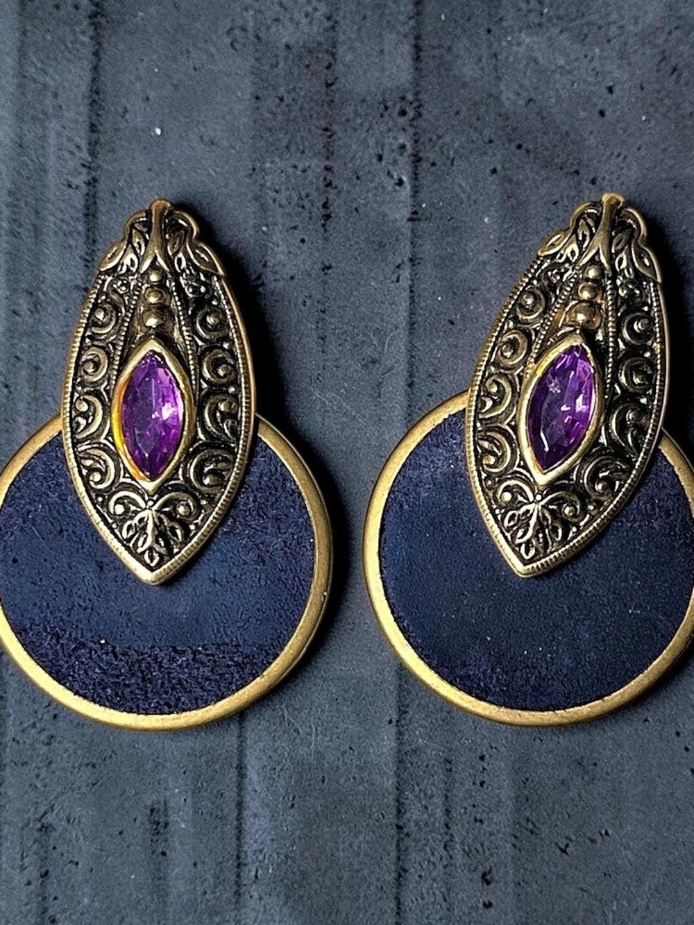 Ornate Blue & Gold Drop Earrings